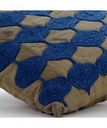 Beaded Lattice Trellis Blue Art Silk 16x16 Throw Pillow Cover, Living Bl... - $966.82 MXN+