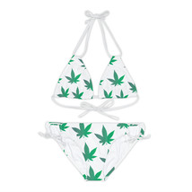 Custom White Strappy Bikini Set w/ Green Hemp Pot Marijuana Leaf Design ... - £46.94 GBP