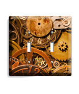 rustic old worn out exposed clock gears mechanism double light switch wa... - $22.12 CAD