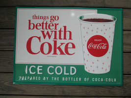 Coca-Cola Steel Retro Advertising Sign Things Go Better With Coke Cup Gr... - $54.45