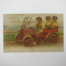 Easter Postcard Anthropomorphic Yellow Chicks in Hats Drive Old Car Antique 1908 - £11.98 GBP