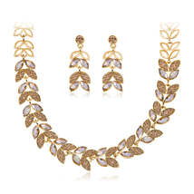 Champagne Crystal &amp; Cubic Zirconia Wheat Necklace &amp; Drop Earrings - £17.57 GBP