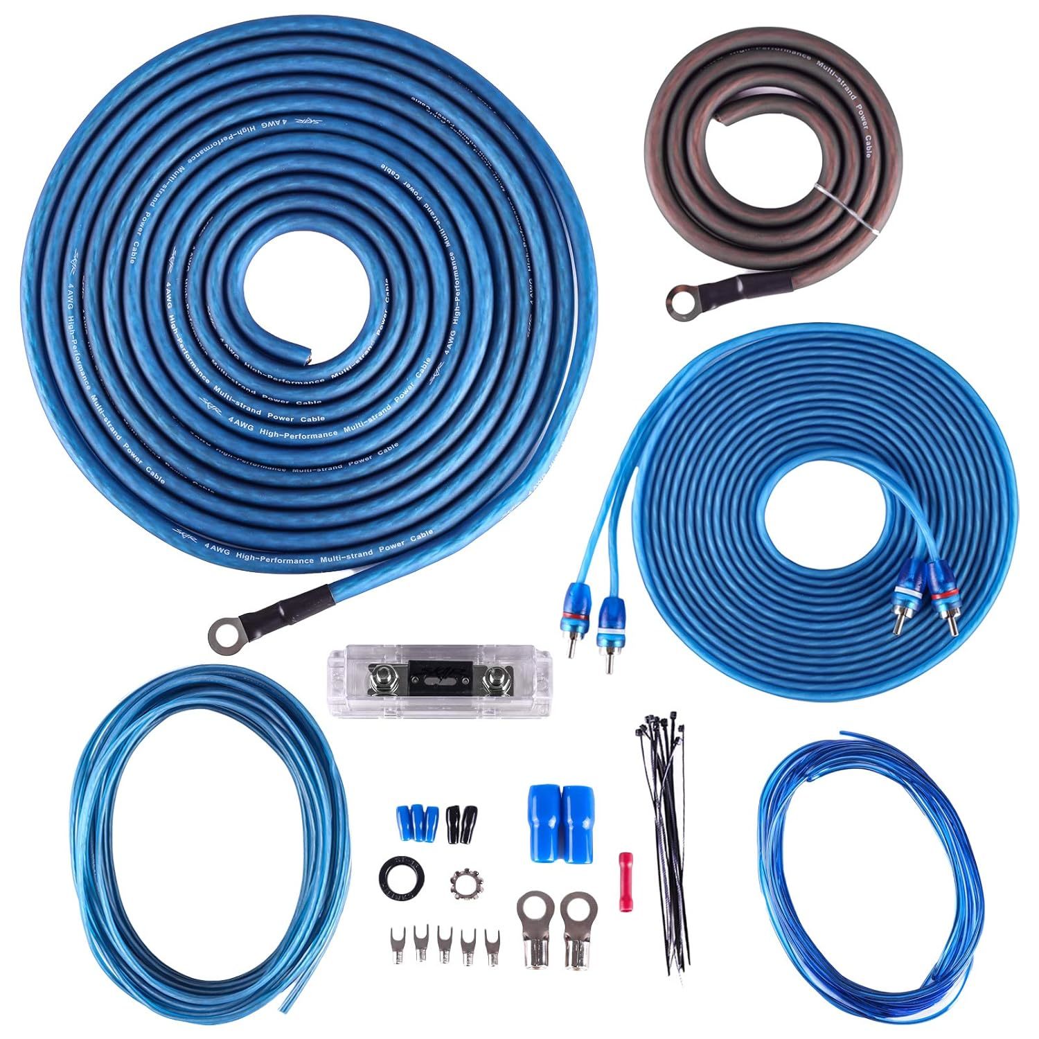 Skar Audio 4 Gauge Amplifier Wiring Kit - Blue, Copper Clad Aluminum, SKAR4ANL-C