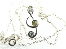 Sterling Silver 925 Crystal Treble Clef Music Pendant Charm chain Necklace 18&quot;L - £27.63 GBP