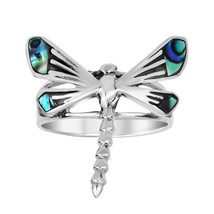 Whimsical Dragonfly Abalone Inlay Wings .925 Sterling Silver Ring - 6 - £21.91 GBP