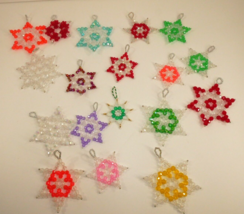 VTG Beaded Handmade Christmas Cross Star Ornament Lot of 18 Red Green Orange - £12.25 GBP