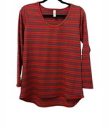 LuLaRoe Womens Shirt Small Lynnae Red Green Striped Top High Low T-shirt S - $9.42 CAD