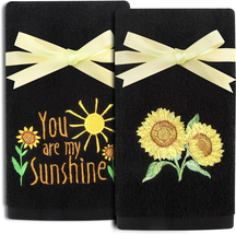 2 Pack Black Sunflower Hand Towels 100 Percent Cotton Embroidered PremiumÂ  - £19.15 GBP