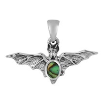 Mysterious Nocturnal Bat with Abalone Shell Inlay Sterling Silver Pendant - $19.00