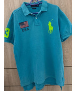 Polo Ralph Lauren Big Pony 3 USA Country Flag Custom Fit Shirt Small Aqua - €30,10 EUR