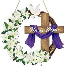 Large 'He is Risen' Cross Wreath - Vibrant Easter Decoration for Doors a... - $28.66