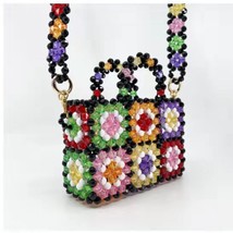 Designer Bead Bag Floral Designer Brand Acrylic Crystal Clear  Beaded Box Tote B - £52.41 GBP