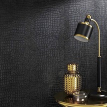 Lavish Black Wallpaper Matte Crocodile Textured Wallpaper Bathroom Wallp... - £40.07 GBP