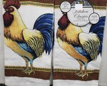 SET OF 2 SAME PRINTED KITCHEN TOWELS(15&quot;x25&quot;) BLUE TAILED ROOSTER ON WHI... - $11.87