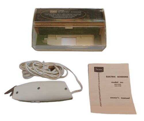 Vintage Sears Electric Sewing Scissors 2 Speed Original Box Green White ... - $5.89