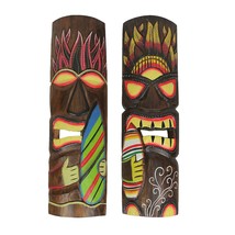 Fire and Wind Hand Crafted Wooden Surfer Tiki Wall Masks 20 Inch Set of 2 - £38.75 GBP