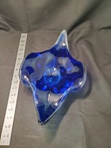 Vintage Handblown Murano Style Cobalt Blue And Clear Candy Dish Bowl - £39.36 GBP