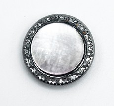 Vintage Mother of Pearl Metal Button Faceted Silver Trim 15/16-in Shank,... - $16.40