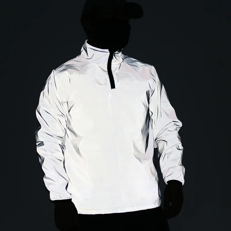 Hip Hop Jackets Men  Winter Reflective Jacket Stand Collar Windbreaker Man Night - £165.33 GBP