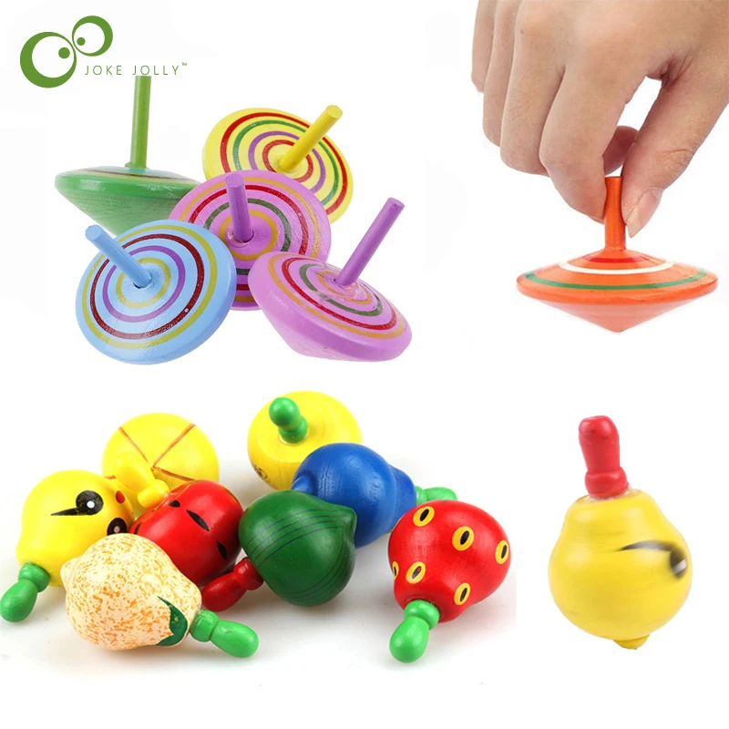 10pcs Cute Wooden Colorful Spinning Top Fruits Gyro interesting Novelty toys - £9.12 GBP+