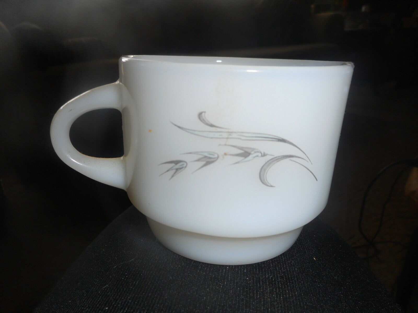 Primary image for Anchor Hocking Fire King Creamer Silver Wheat Design Milk Glass Vintage NICE