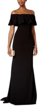 Adrianna Papell Womens Ruffled Off The Shoulder Gown, 2, Black - £147.13 GBP
