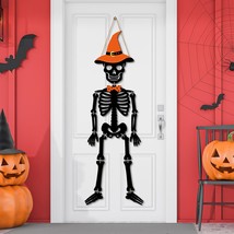 Skeleton Halloween Door Hanger Skull Wooden Sign Halloween Skeleton Decorations  - £22.37 GBP