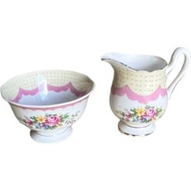 Royal Albert Crown China Sugar Bowl &amp; Creamer Set Prudence Pattern # 81113 Vtg - £18.68 GBP