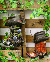 Pack Of 2 Western Red And Black Floral Cowboy Boots Birdhouse Bird Feeder Hanger - £25.80 GBP