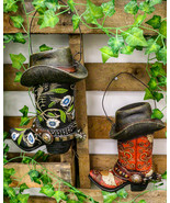 Pack Of 2 Western Red And Black Floral Cowboy Boots Birdhouse Bird Feede... - £26.06 GBP