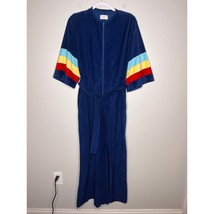 1970s Katz Navy Blue Rainbow Stripe Velour Bell Bottom Pockets Disco Jum... - £52.59 GBP