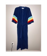 1970s Katz Navy Blue Rainbow Stripe Velour Bell Bottom Pockets Disco Jum... - $65.00