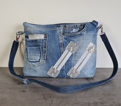 Denim jeans bag medium size Laptop shoulder zippered Jeans bag - £46.00 GBP