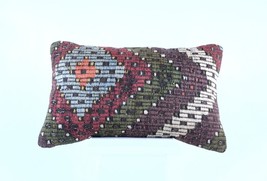 Kilim Pillow Cover 12x20 Handmade Turkish Rug Boho Ethnic Lumbar Cushion 1909 - £11.16 GBP