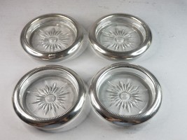 Set of Four Vintage Decorative Silver Plated Glass Coaster  E905 - $34.65