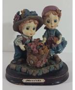 MEERCHI FIGURINE Collectible GIRL AND BOY WITH FLOWERS 5 1/2&quot; Blue Bow i... - $9.30