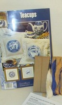 Janlynn Stitch World cross stitch kit blue teacups leaflet floss aida no package - £7.75 GBP