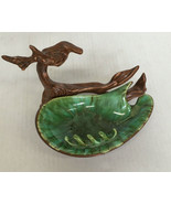 vintage ceramic glazed mcm look ashtray driftwood look brown green color... - £19.47 GBP