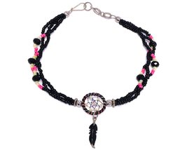 Mia Jewel Shop Dream Catcher Feather Charm Dangle Seed Beaded Multi Strand Ankle - £12.43 GBP