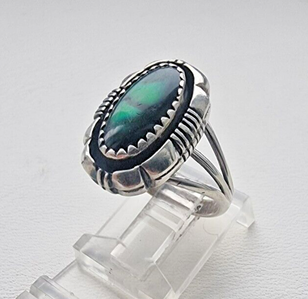 VINTAGE  L. YAZZIE NAVAJO 925 STERLING SILVER 14x8mm LABRADORITE RING SI... - $68.31