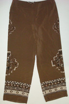 Womens Worth New York $498 4 USA Print Silk Pants Brown White Wide Ethni... - £387.96 GBP