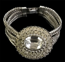 Vintage Deco 1930s / 1940s CORO Platinum Silver Tone White Rhinestone Bracelet7” - £59.01 GBP