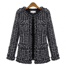 Autumn Female 4XL Black White Plaid Tweed Womens Coats 2022 Abrigos Para Mujer F - £71.92 GBP