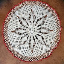 Vintage Handmade Acorn Doily White w/ Pink Edging Crochet 22 Inch - £13.40 GBP