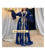 Royal Islamic Dubai Blue Georgette Abaya Moroccan Kaftan Caftan Gown Far... - $2,207.09 MXN