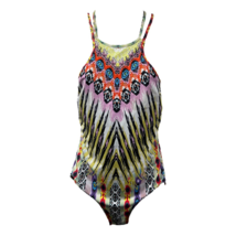 Blooming Jelly Womens One Piece Swimsuit Multicolor Abstract Criss Cross Back M - $14.24