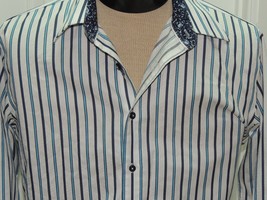Men&#39;s MED Zagiri Long Sleeve Dress Shirt 100% Cotton Blue &amp; White Striped - $12.59