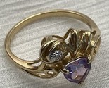 Ladies Ring Purple Amethyst W/Diamond Size 8 14k Yellow Gold 2.8 Grams H... - $161.45