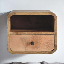 Mini Wall-Mounted Curved Oak Nightstand w/ Drawer, Light Brown - $2,576.28 MXN