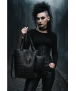 Gothic Skull Black Tote Bag Large Faux Leather Shoulder Purse Handbag - $40.58
